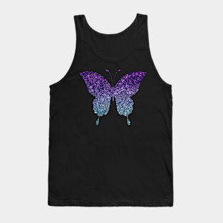 Teal and Purple Ombre Faux Glitter Butterfly Tank Top